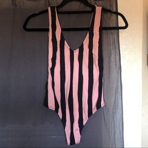 Motel - Pink and Black Striped Bodysuit Size XS
